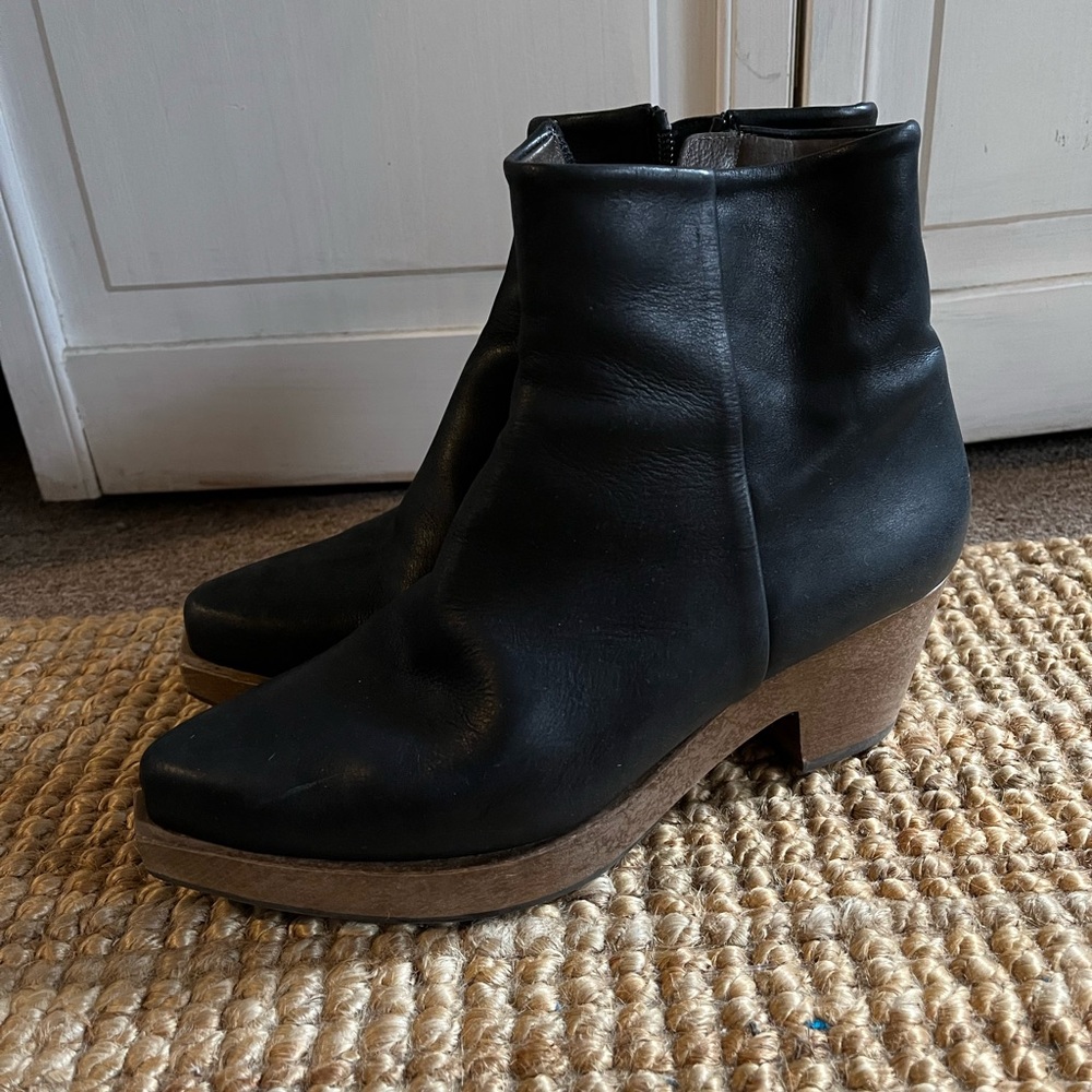 Coclico black leather wooden heel platform bootie - size 8